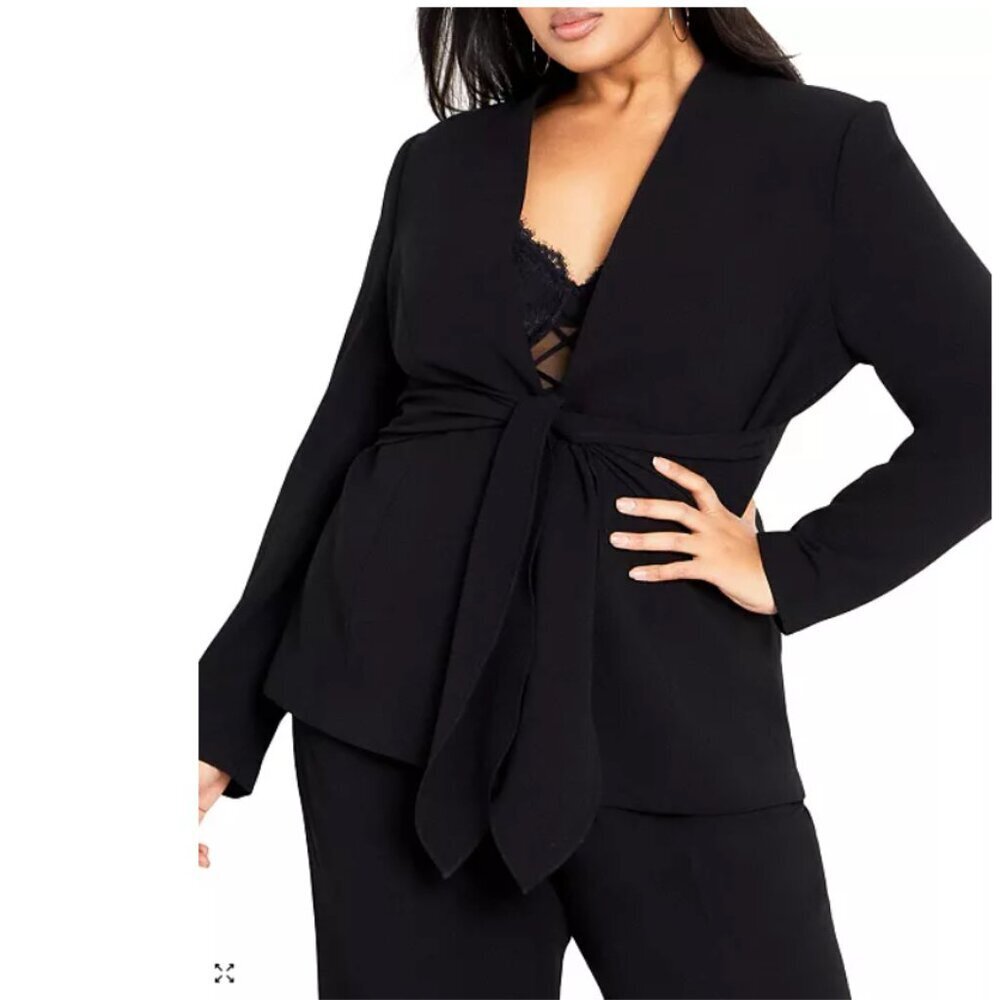 City Chic Women's Size XXS 12 Audrie Jacket Black Tie Front Tailored Silhouette